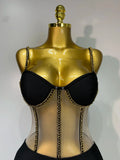 Women Luxury Sexy Sleeveless Mesh Chain Black Bodycon Bandage Jumpsuit Fashion Party Celebrity Designer High Street Rompers