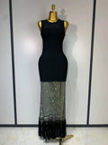 Fashion Black Sleeveless Sparkly Diamonds Tassel Bandage Dress Celebrity Cocktail Evening Party Luxury Birthday Gown black