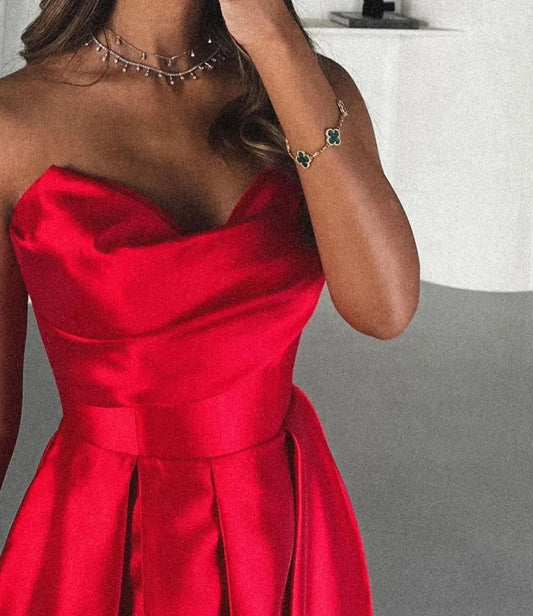 Red A Line Evening Dresses Sexy Side Prom Dress Sweetheart Long Celebrity Formal Occasion Party Gowns Gala Dress