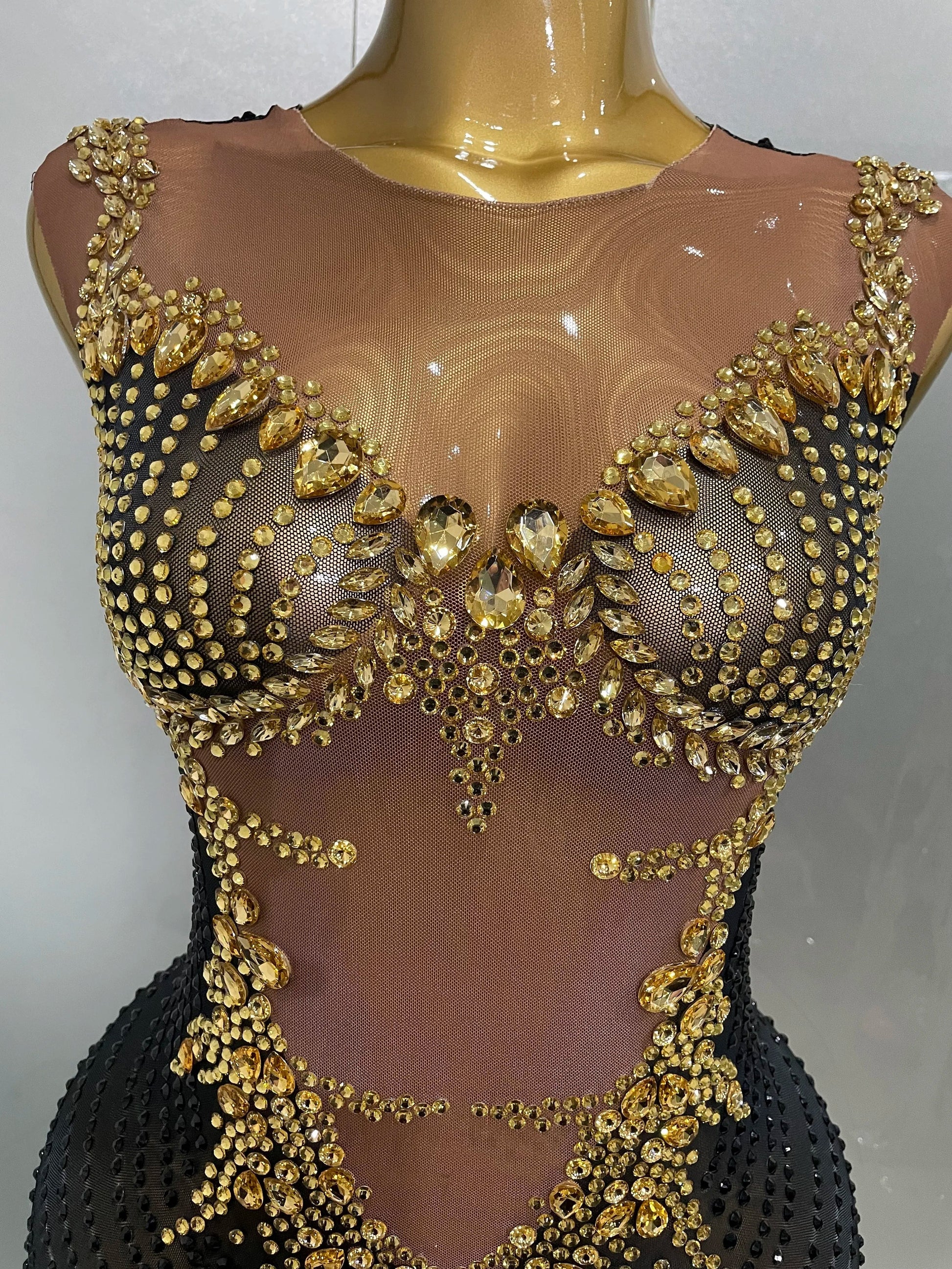 Sexy Sparkly Rhinestones Sleeveless Long Dress Women Birthday Celebrate Evening Photo Shoot Stage Performance Costume