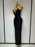 Women Sexy Backless Strapless Black Beading Long Bandage Bodycon Dress Celebrity Elegant Evening Luxury Birthday Dresses