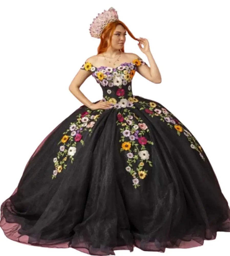 Black Quinceanera Dresses Charro Mexican Coloful Flowers Vestidos De 15 Años Quinceañeras Elegant Birthday Party Gown Customized