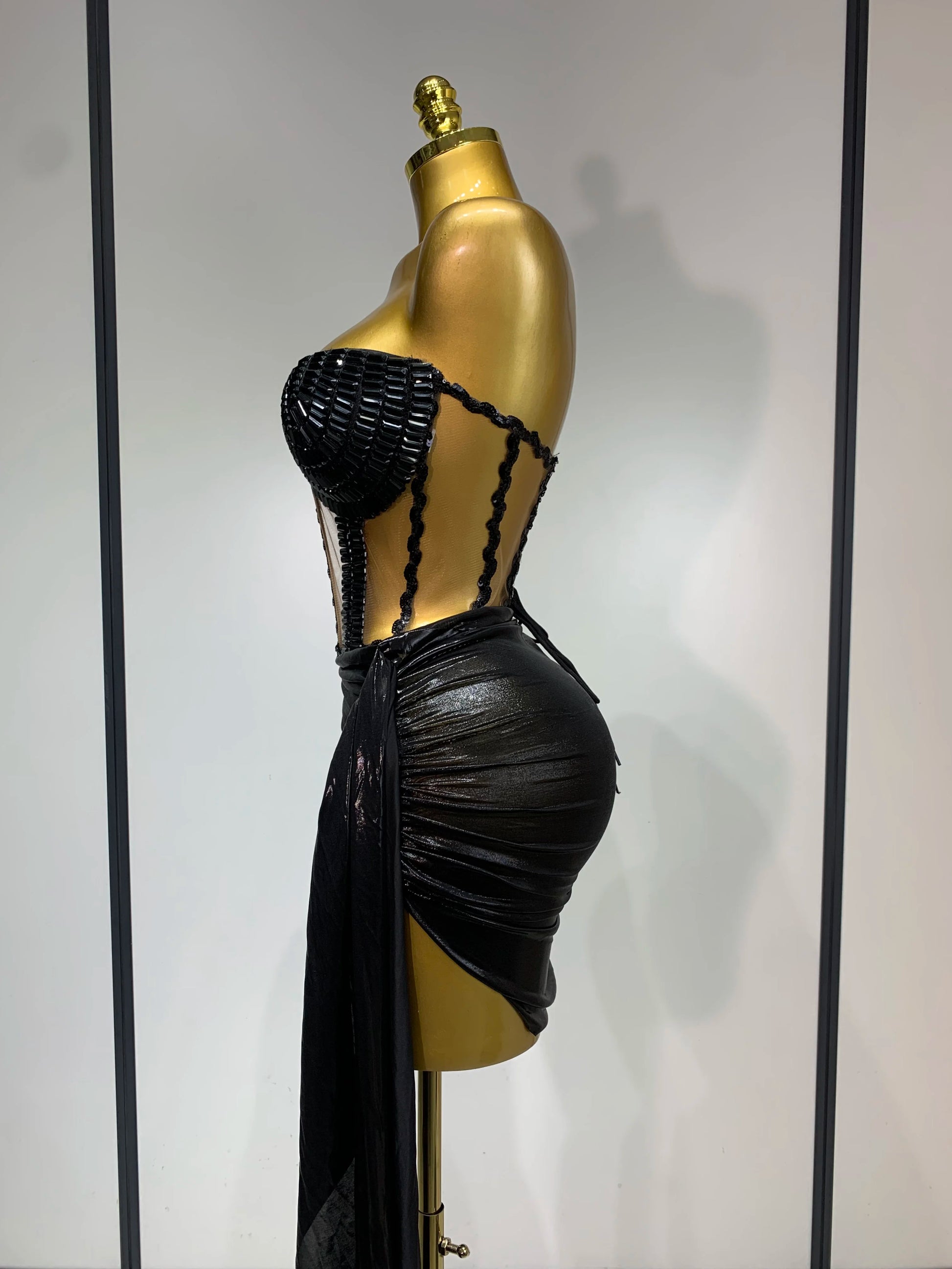 Sexy Fashion Black Rhinestones Two piece Set Women Celebrate Evening Birthday Party Dance Show Stage Performance Costume