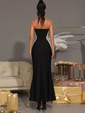 Sexy Women'S Patchwork Bead Design Bandage Dress Strapless Sleeveless Bodycon Backless Split Length Dresses Party Vestidos