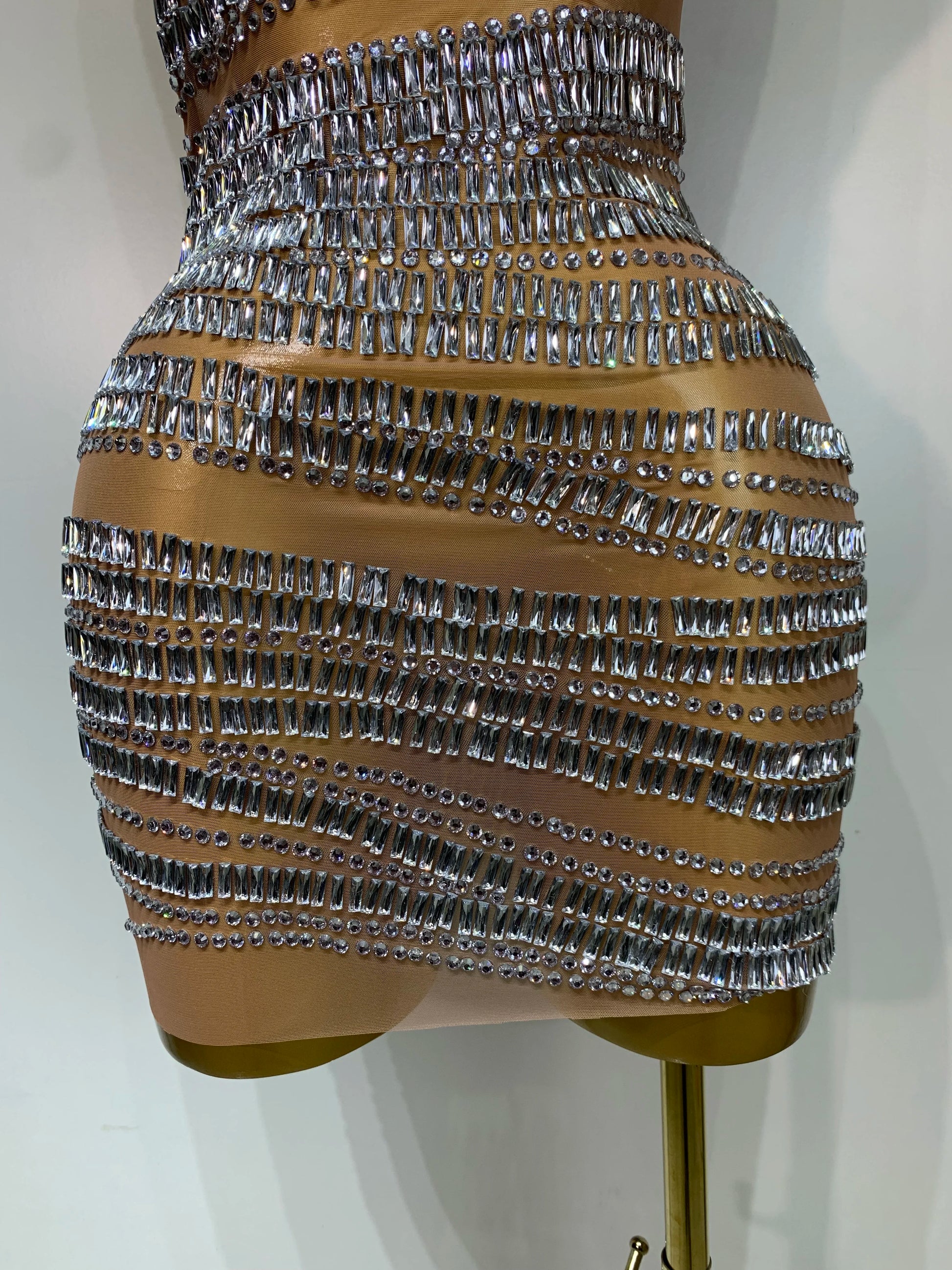 Luxury Sparkly Rhinestones Sexy Mesh Mini Dress Women Celebrate Birthday Evening Party Club Photo Shoot Dress Stage Outfit