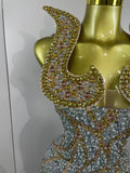 Luxury Crystals Diamonds Slit elegant Sheath Fishtail Dress Women Sexy Evening Party Performance Photoshoot Stage Dress