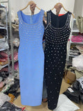 Women Sleeveless Sexy O-Neck Shinning Crystal Bodycon Bandage Long Dress Evening Party Celebrate Cocktail Outfit