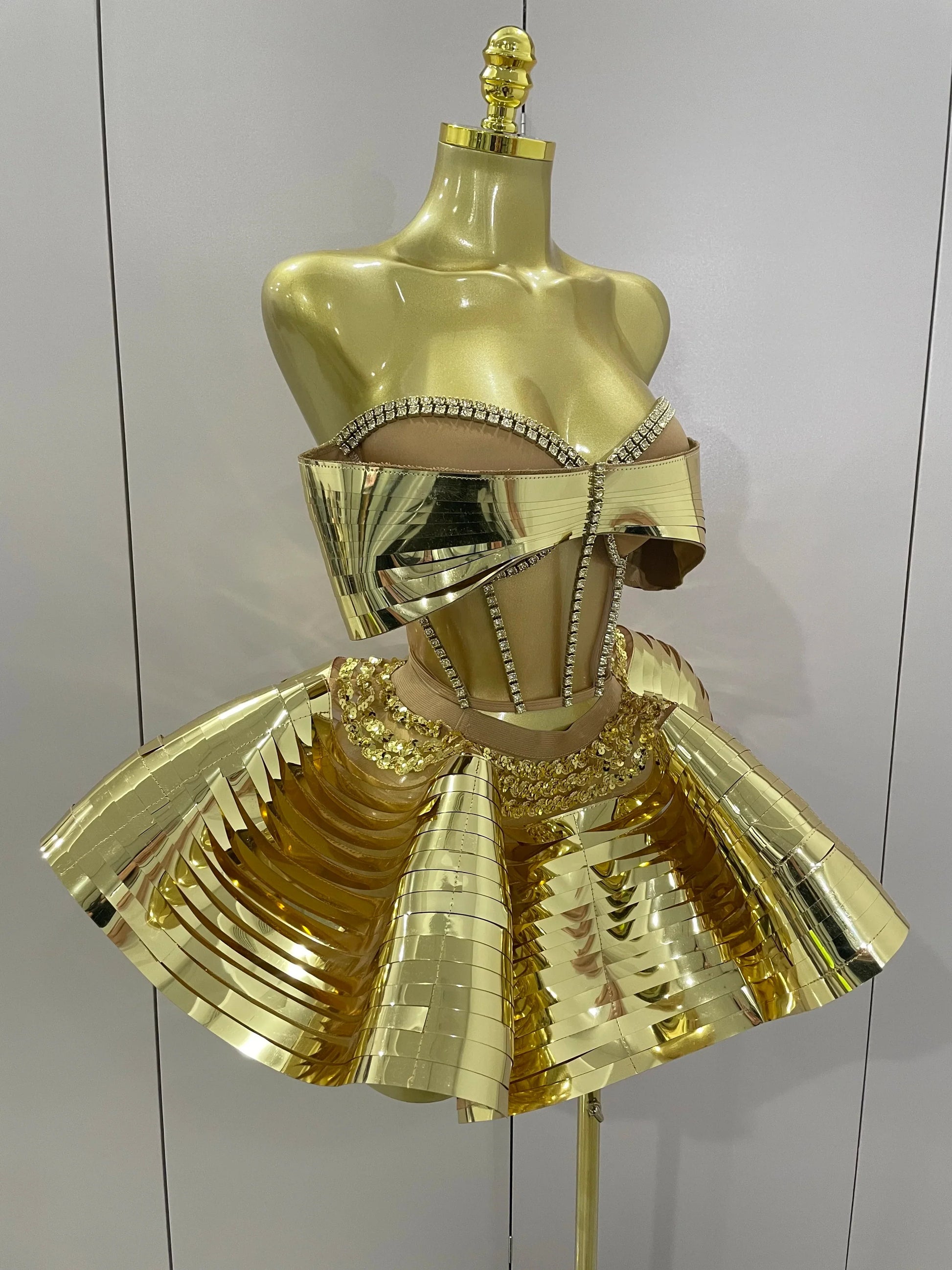 Women Silver Sequins Rhinestone Sexy Backless Two Piece Set Birthday Party Club Fancy Outfit Stage Performance Costume