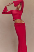 Red Skyblue Women Long Sleeve Sexy 2 Pieces Thin Bodycon Long Dress Celebrate Nightclub Party Fashion Birthday Outfit Red
