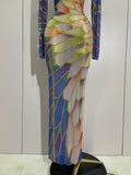 Luxury Sparkly Rhinestone Stretchy Mesh See Through Long Dress Women Birthday Party Performance Nightclub Stage Costume