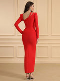 Spring Sexy Women's Nail Diamond Design Bandage Dress O-Neck Long Sleeve Bodycon Split Length Dress Evening Party Vestidos
