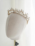 Vintage Gold Color Headband Headpiece Leaf Tiara Crown For Bride Women Crystal Headdress Wedding Accessories Bridal Hair Jewelry