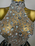 Sparkly Crystals Beading Short Dress Women Sexy Mesh Backless Evening Prom Celebrate Birthday Dress Photo Shoot Wear