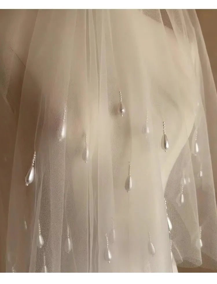 Short Pearl Beads Bridal Veil White Wedding Veils For Evening Dinner Party Dress Women Gift Hair Accessories Brides Jewelry