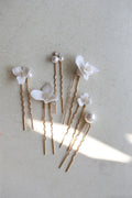 Porcelain Flower Hairpin Gold Silver Color Hair Pin Clip Women Bride Crystal Pearl Head Piece Bridal Jewelry Wedding Accessories gold color