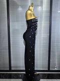 Top Quality Women Sexy Strapless Shinning Crystal Bodycon Long Bandage Dress Elegant Evening Party Cockail Vacation Outfit