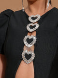 Sexy Women Three-Dimensional Heart-Shaped Design Hollow Bandage Dress O-Neck Short Sleeved Bodycon Black Long Dress Vestido