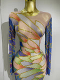 Luxury Sparkly Rhinestone Stretchy Mesh See Through Long Dress Women Birthday Party Performance Nightclub Stage Costume