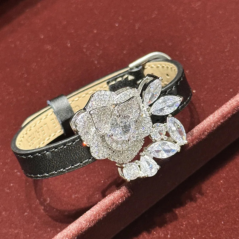 Rose Flower AAA Zircon Bridal Earrings Cubic Zirconia Wedding Earring For Brides Accessories Women Dinner Party Dress Jewelry bracelet