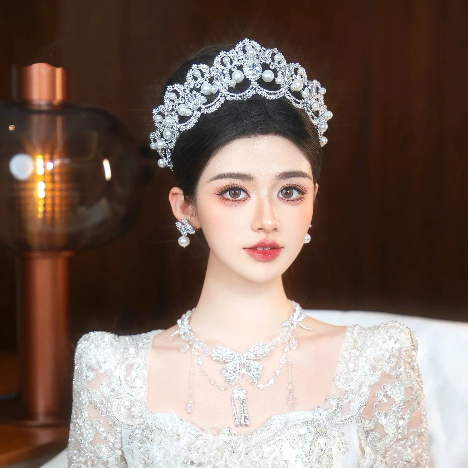 Crystal Tiaras and Crowns Rhinestones Diadem Set For Bride Women Prom Pageant Headband Bridal Hair Jewelry Wedding Accessories