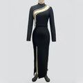 Black Color Top Quality Women Long Sleeve Shinning Crystal Bodycon Bandage Long Dress Fashion Evening Party Celebrate Dress
