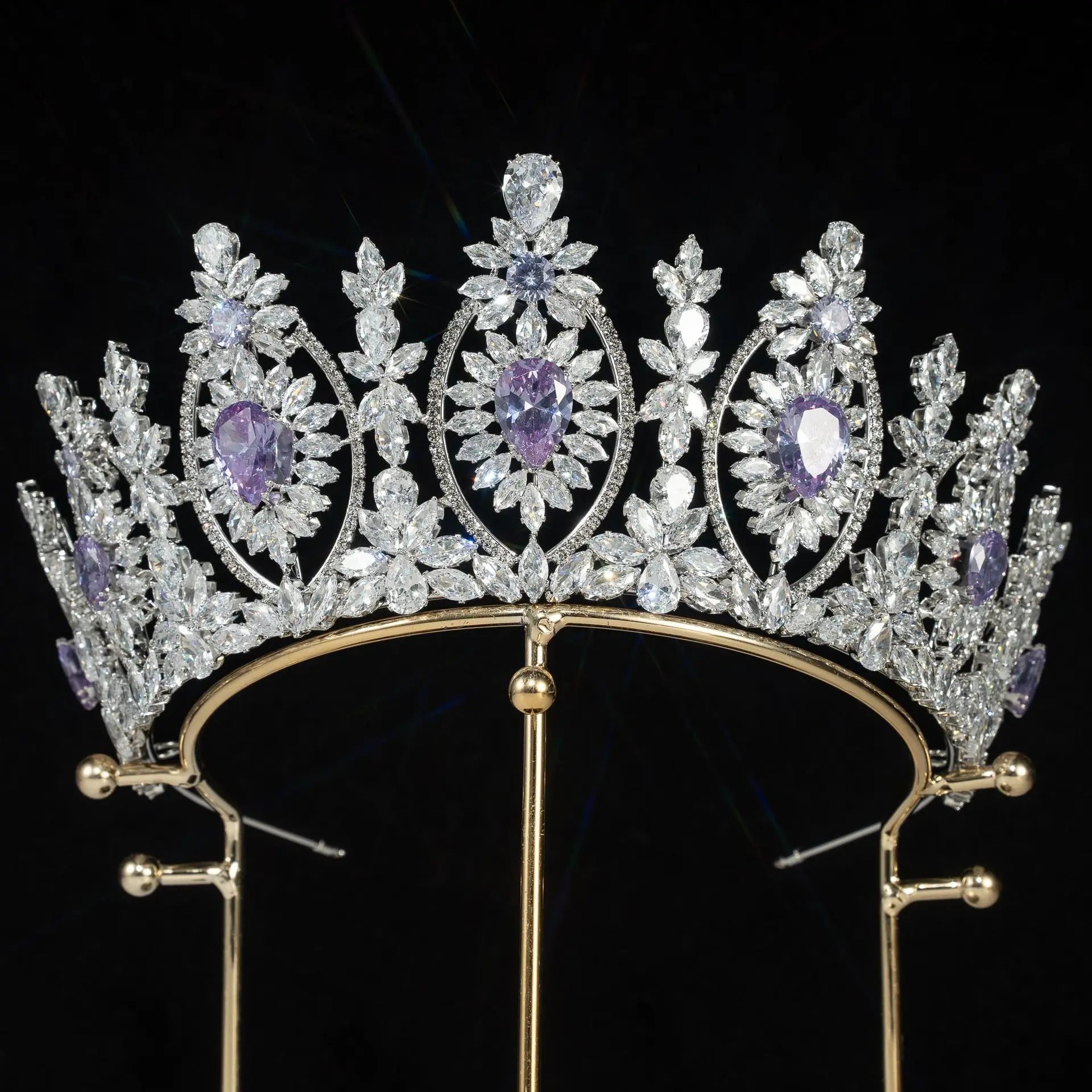 Bridal Hair Jewelry Red Zirconia Tiaras Crowns Zircon Headband Diadem Brides Women Pageant Prom Headpiece Wedding Accessories purple