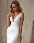 Satin Elegant Wedding Dresses Sexy Mermaid For Formal Party Deep V-Neck Backless Sleeveless Simple Robes Vestidos De Novia