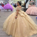 Princess Champagne Quinceanera Dress With Butterfly Spakle Ball Gown Prom Dresses Birthday Party Vestidos 15 Xv Sweet Customized Champagne