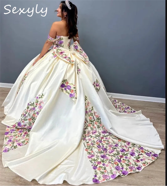 Mexican Charro Quinceanera Dress 2025 Beige Princess Embroidery Vestido De 15 Años Debutante Photograph Birthday Party Birthday Ivory 4