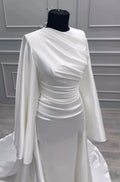 Arabic Wedding Dresses O-Neck Customized Long Sleeves Satin Mermaid Muslim Bridal Gown Vestidos De Novia