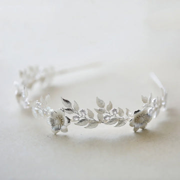 Bridal Hair Jewelry Flower Leaf Headband Hairband Silver Color Headpiece For Brides Women Headdress Headwear Wedding Accessories a