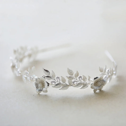 Bridal Hair Jewelry Flower Leaf Headband Hairband Silver Color Headpiece For Brides Women Headdress Headwear Wedding Accessories a