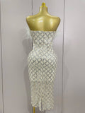 Shinning White Feathers Sequins Straples Bodycon Dress Women Fashion Celebrate Luxury Birthday Party Cocktail Dress