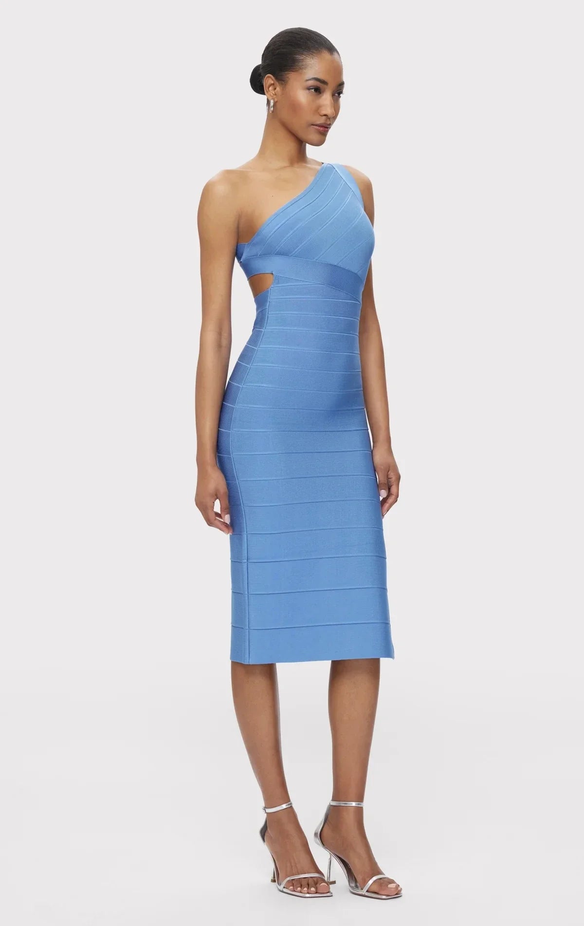 Skyblue Color Women Sleeveless Sexy One Shoulder Bodycon Long Bandage Dress Elegant Evening Party Celebrate Outfit SKY BLUE
