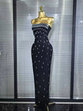 Top Quality Women Sexy Strapless Shinning Crystal Bodycon Long Bandage Dress Elegant Evening Party Cockail Vacation Outfit