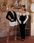 High Quality Black Color Women Long Sleeve Sexy V-Neck Bodycon Mini Bandage Dress Celebrate Evening Party Birthday Dress