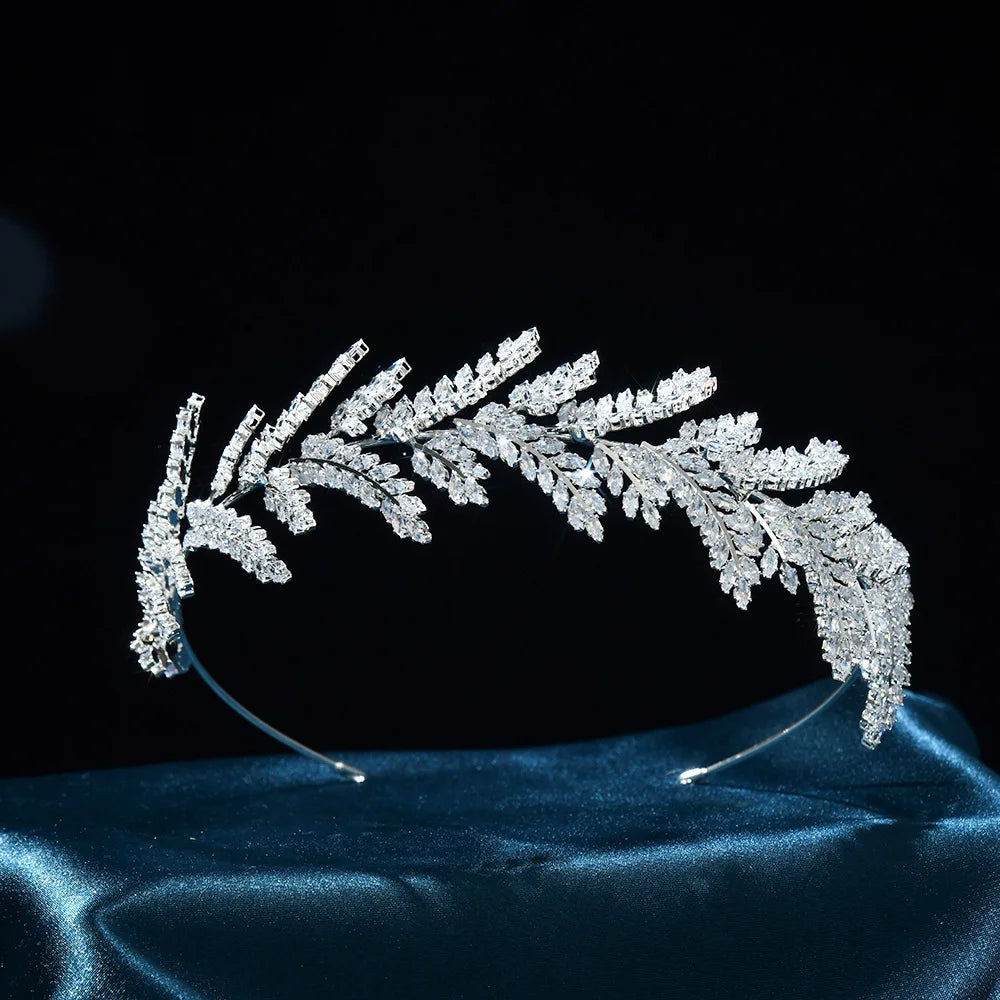 Bridal Hair Jewelry Zircon Tiaras Crowns Zirconia Leaf Headpiece For Brides Birthday Gifts Party Headband Wedding Accessories