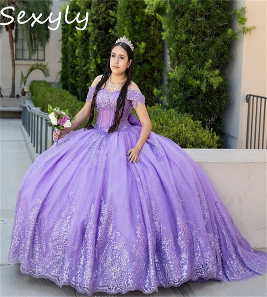 Customized Lilac Quinceanera Dress 2025 Sparkly Appliques Lace Ball Gown Lavender Vestido De 15 Años Birthday Party Dress Custom as picture