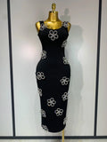 Women Celebrity Sexy Diamonds Flower Black Long Bodycon Bandage Dress Elegant Evening Club Party Luxury Birthday Dresses black
