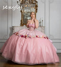 Pink Quinceanera Dress Charro Sweetheart Ball Gown Flower Vestio De 15 Xv Anos Sixteen Masquerade Sequined Savistidos Customized Pink