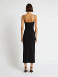Black Color Women Sleeveless Sexy Strap Fashion Holes Bodycon Mid-calf Dress Bandage Birthday Party Celebrate Dress