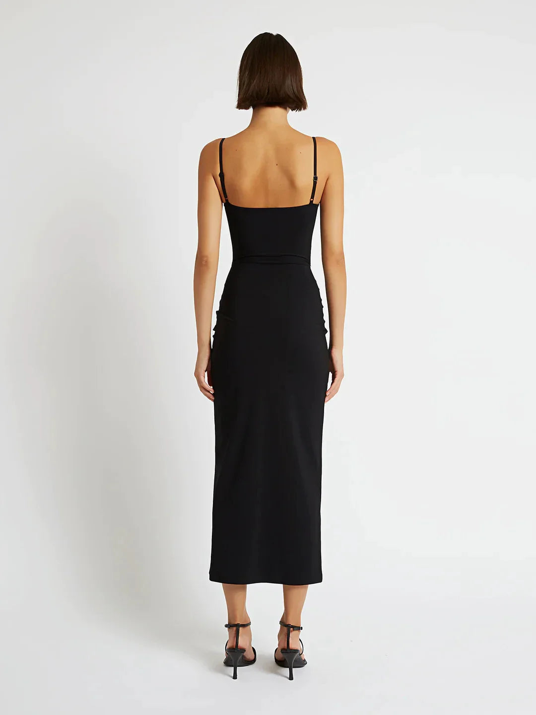 Black Color Women Sleeveless Sexy Strap Fashion Holes Bodycon Mid-calf Dress Bandage Birthday Party Celebrate Dress