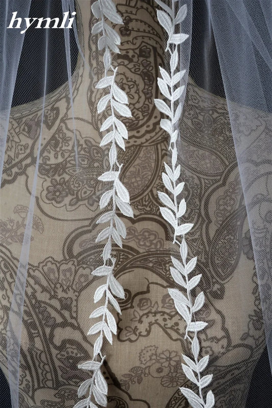 Leaf Lace Wedding veil Fingertip Length Bridal Veil in White , Ivory