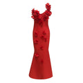 Red Color Women Sexy One Shoulder Florals Fashion Bodycon Long Bandage Dress Wedding Party Celebrate Birthday Cocktail Outfit Red