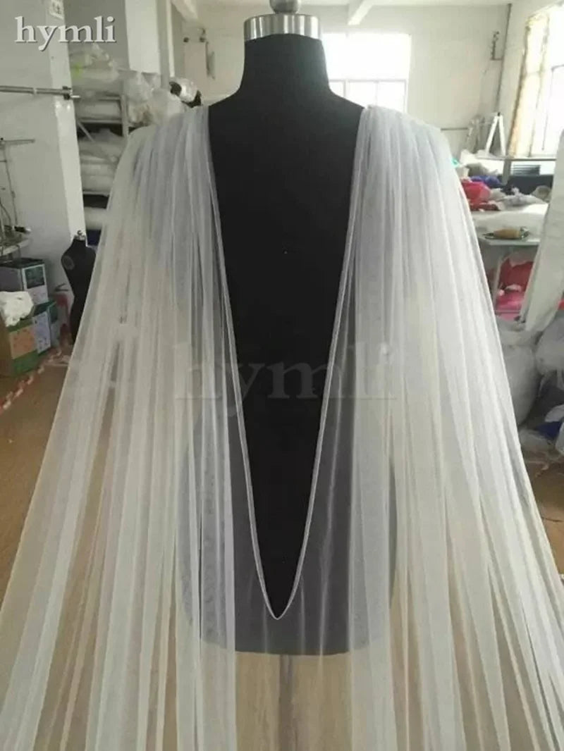 Bridal Cape Veil , Wedding Veil , Lace Applique Wedding Cloak Shoulder Veil 118" Long * 110" Wide in White ,Off-White ,Ivory
