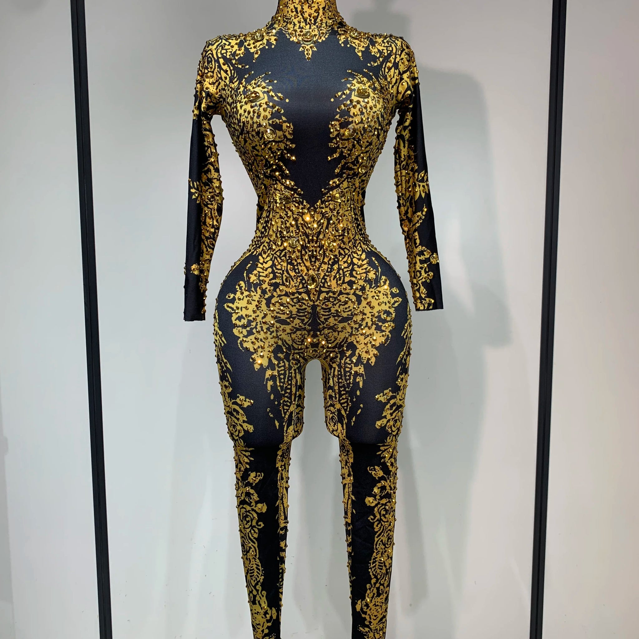 Sparkly Rhinestones Jumpsuit Fashion Sexy Stretch Dance Costume Nightclub Bodysuit Birthday Outfit Evening Party Leggings black