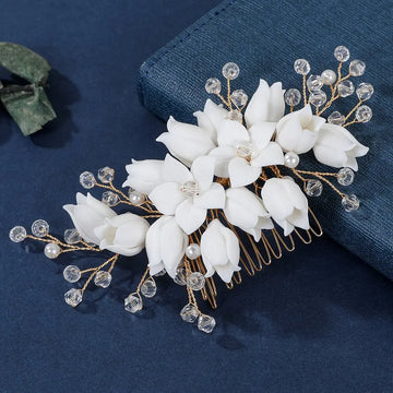 Wedding Accessories Porcelain Flower Head Pieces Vintage Hair Combs Clips Brides Bridesmaids Gold Color Hairpin Bridal Jewelry a