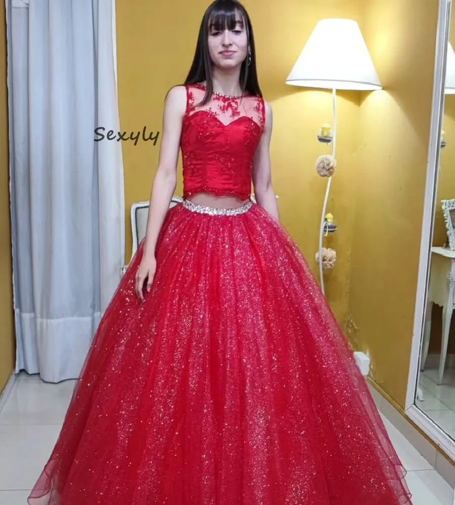 Shiny Red Quinceanera Dresses 2025 Elegant 2 in 1 Short Vestido De 15 Xv Anos Lace Birthday Dress A Line Prom Party Customized