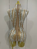 Sparkly Rhinestone Chain Sexy Transparent Sleeveless Bodysuit Women Party Nightclub Team Performance Costume Show Stage Wear