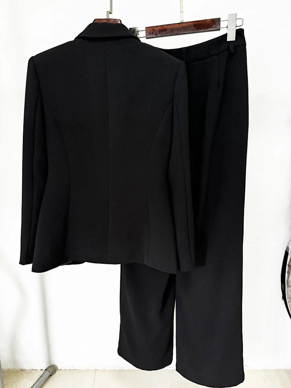 2024 Elegant Women's Light Luxury Diamond Design Suit Pants Set with Collar Long Sleeve Slim Fit Suit Coat+Two Piece Pants Set